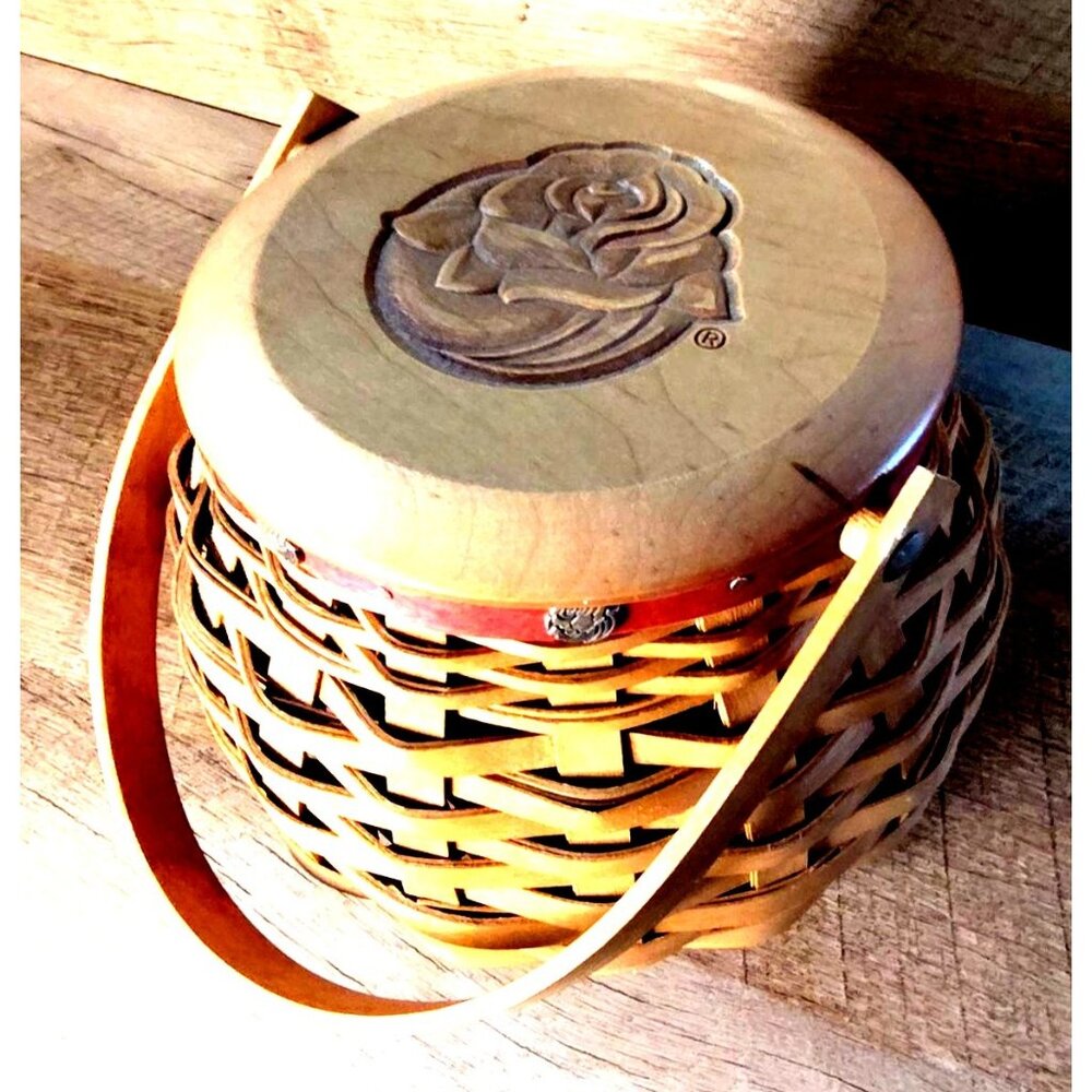 Longaberger Vintage Handwoven Basket - Festival Of Roses Edition With Handle